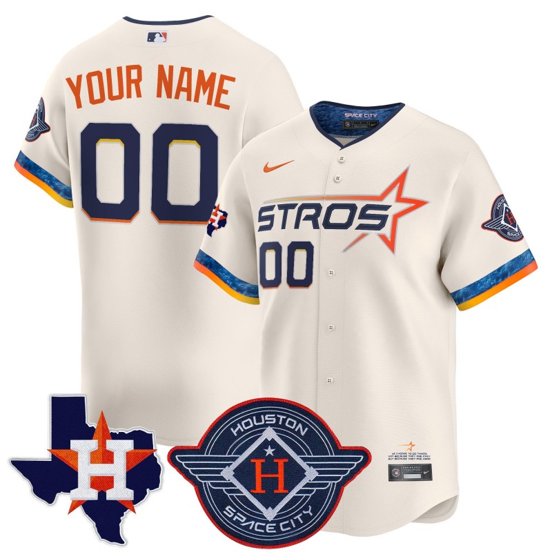 Houston Astros 2025 City Connect Texas Patch Vapor Premier Limited Custom Jersey Cream - All Stitched