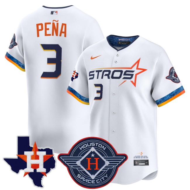 Men's Houston Astros #3 Jeremy Pena 2025 City Connect Texas Patch Vapor Premier Limited Custom Jersey White - All Stitched