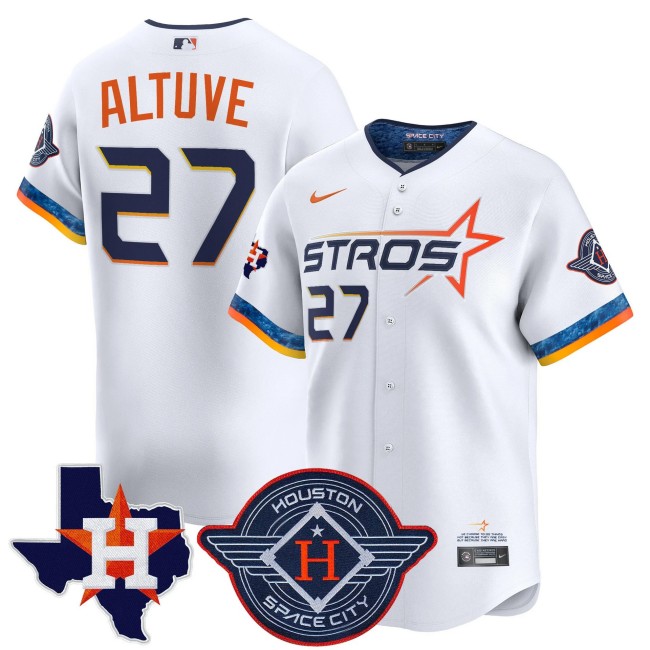 Men's Houston Astros #27 Jose Altuve 2025 City Connect Texas Patch Vapor Premier Limited Custom Jersey White - All Stitched