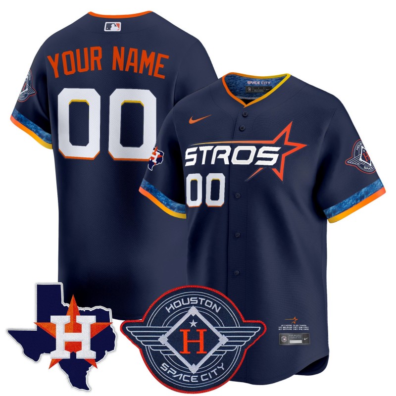 Houston Astros 2025 City Connect Texas Patch Vapor Premier Limited Custom Jersey Navy - All Stitched