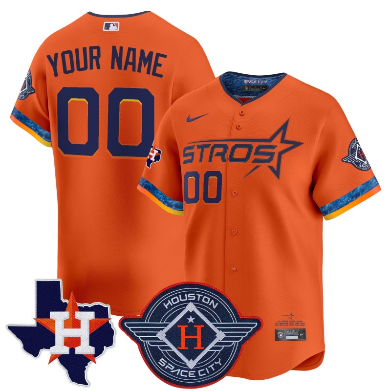 Houston Astros 2025 City Connect Texas Patch Vapor Premier Limited Custom Jersey Orange - All Stitched