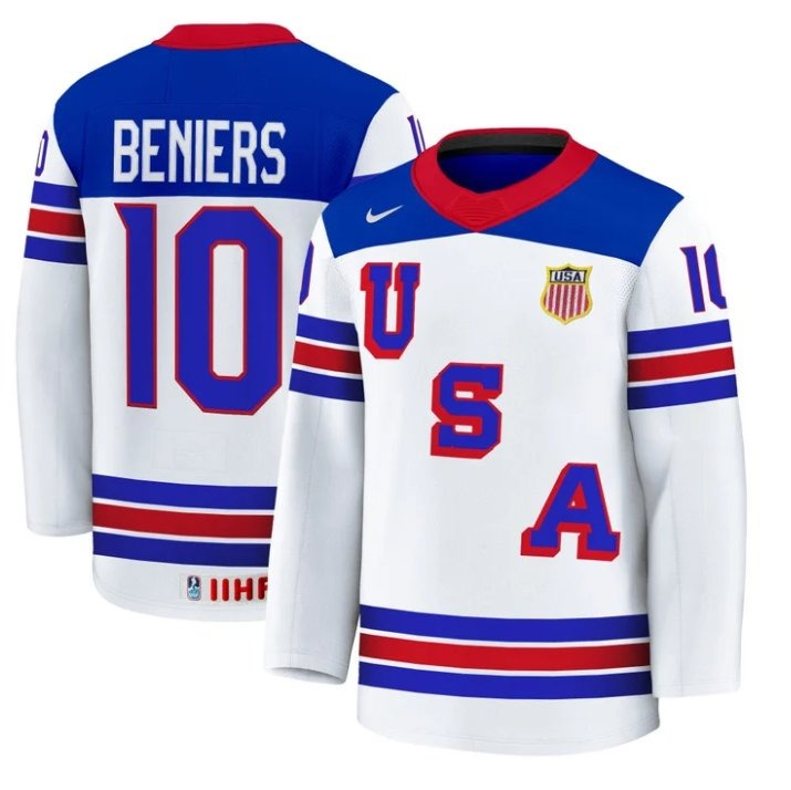 Men's USA Nike Olympic Hockey #10 Matty Beniers White 2025 Premium Stitched Jersey