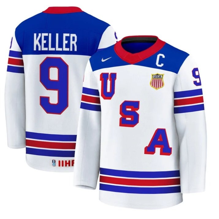 Men's USA Nike Olympic Hockey #9 Clayton Keller White 2025 Premium Stitched Jersey