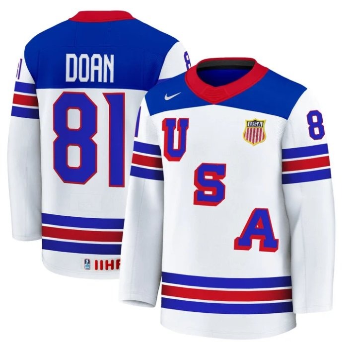 Men's USA Nike Olympic Hockey #81 Josh Doan White 2025 Premium Stitched Jersey