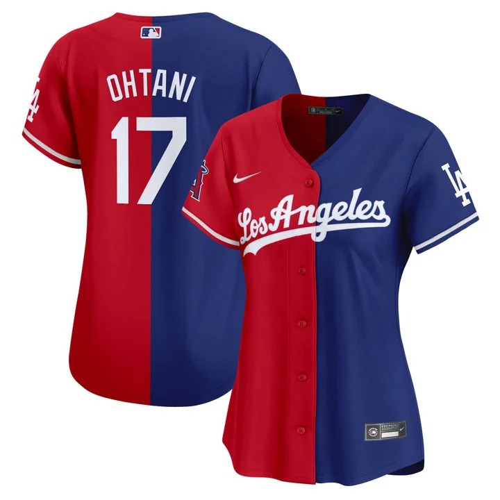 Women's Nike Dodgers Split Angels #17 Shohei Ohtani Cool Base Stitched Baseball Jersey