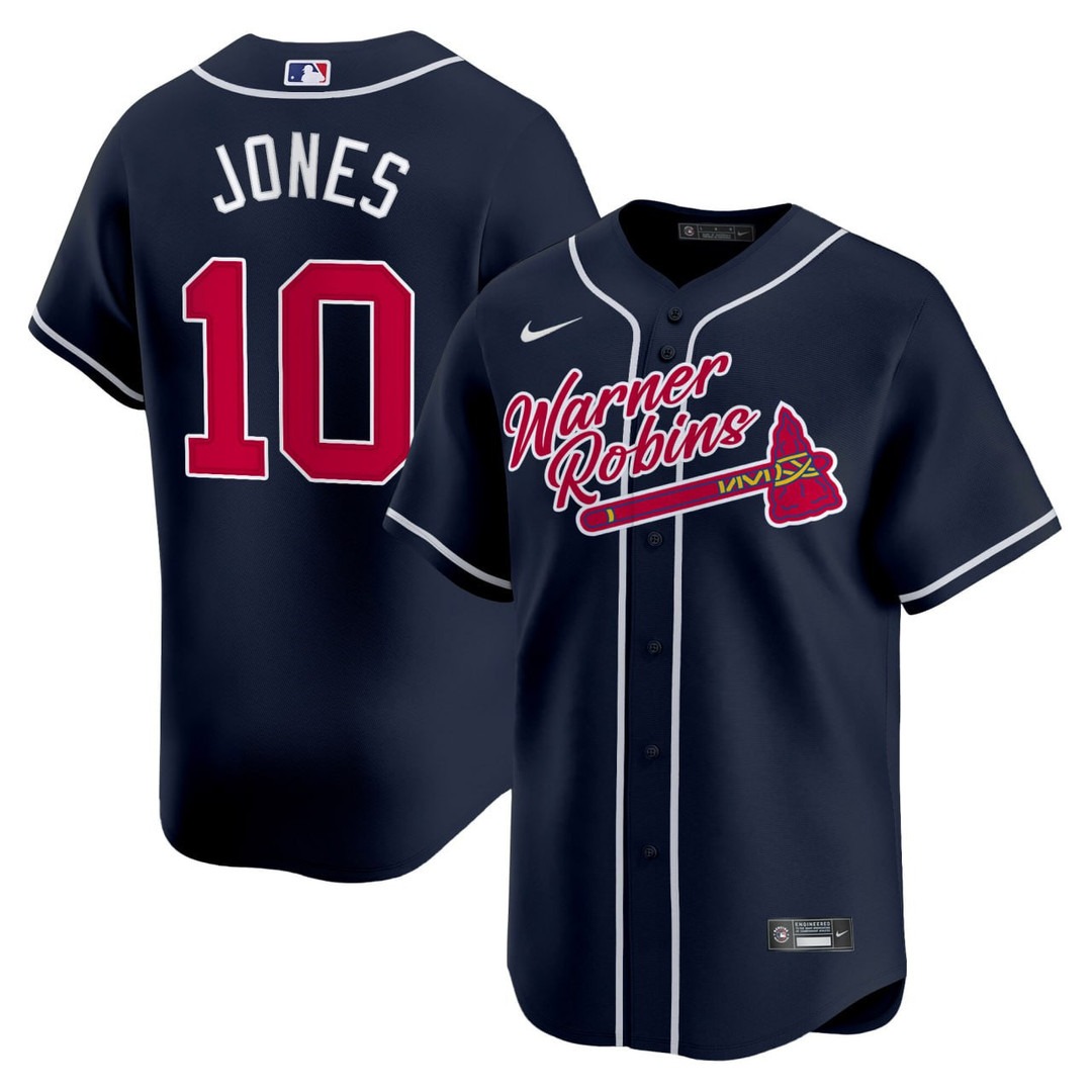 Men's Chipper Jones #10 Atlanta Braves Warner Robins Navy Baseball Jersey - All Stitched