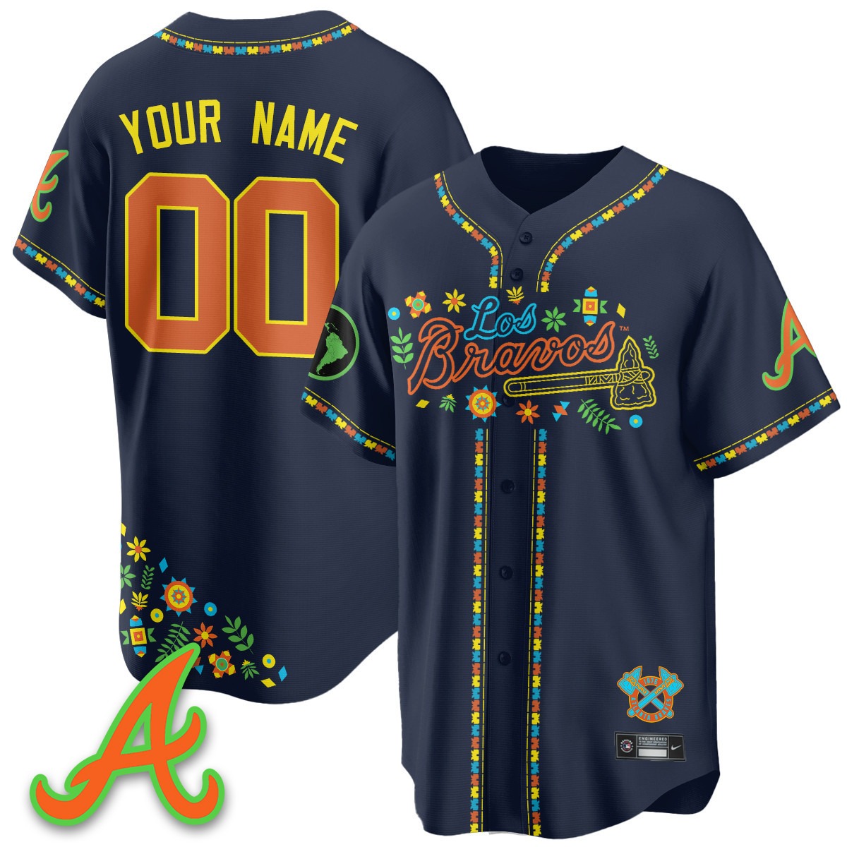 Atlanta Braves Custom Nike 2025 'Los Bravos' Limited Baseball Jersey Navy - All Stitched