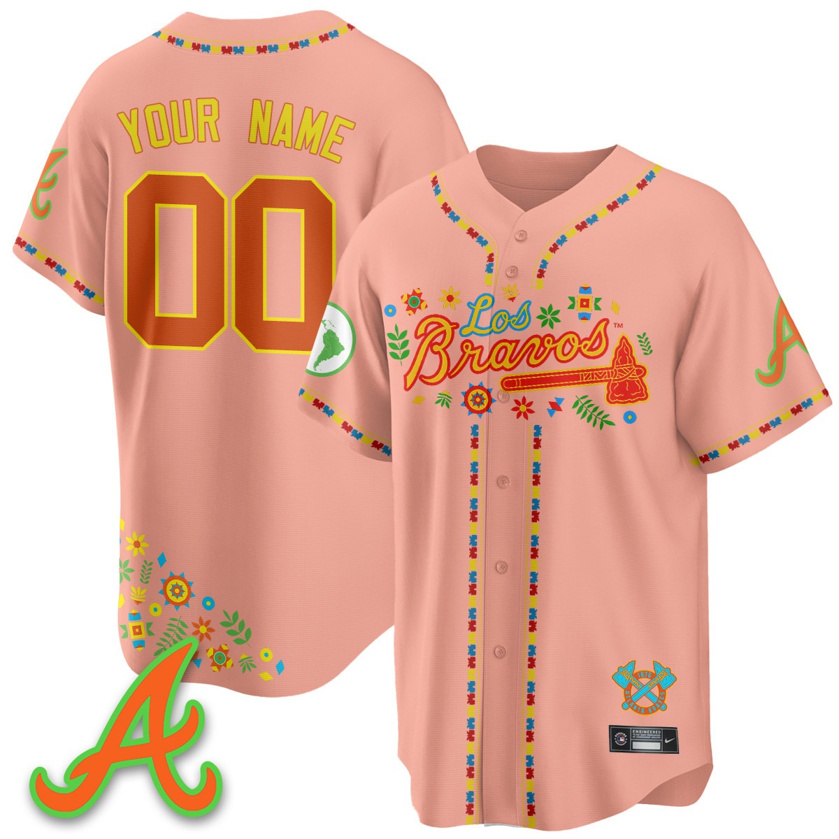 Atlanta Braves Custom Nike 2025 'Los Bravos' Limited Baseball Jersey Peaches - All Stitched