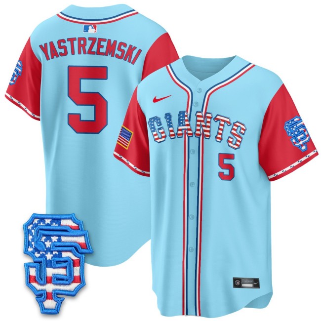 Men's SF Giants #5 Mike Yastrzemski Nike 2025 Fourth of July MLB Baseball Limited Jersey Light Blue Alternate - All Stitched