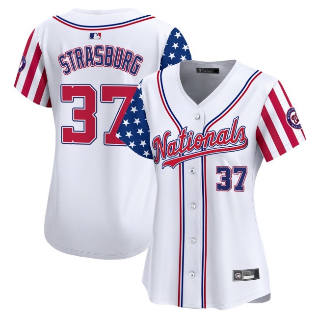 Women's Nationals Nike #37 Stephen Strasburg White 2025 Independence Day MLB Baseball Limited Jersey - All Stitched