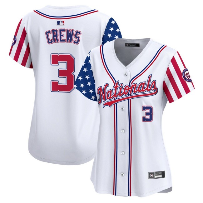 Women's Nationals #3 Dylan Crews Nike White 2025 Independence Day MLB Baseball Limited Jersey - All Stitched