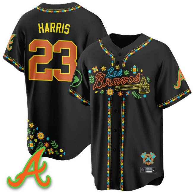 Men's Atlanta Braves #23 Michael Harris II Nike Black 2025 'Los Bravos' Baseball Jersey - All Stitched