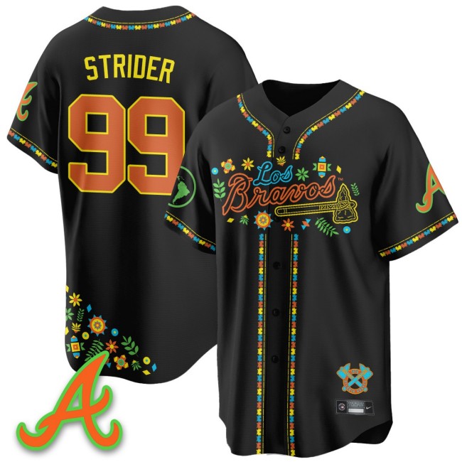 Men's Atlanta Braves #99 Spencer Strider Nike Black 2025 'Los Bravos' Baseball Jersey - All Stitched