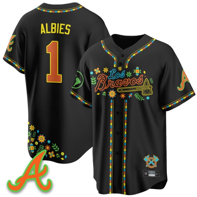 Men's Atlanta Braves #1 Ozzie Albies Nike Black 2025 'Los Bravos' Baseball Jersey - All Stitched