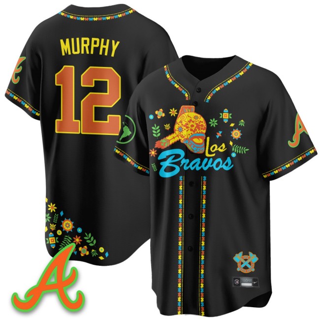 Men's Atlanta Braves #12 Sean Murphy Nike Black 2025 'Los Bravos' Baseball Jersey V2 - All Stitched