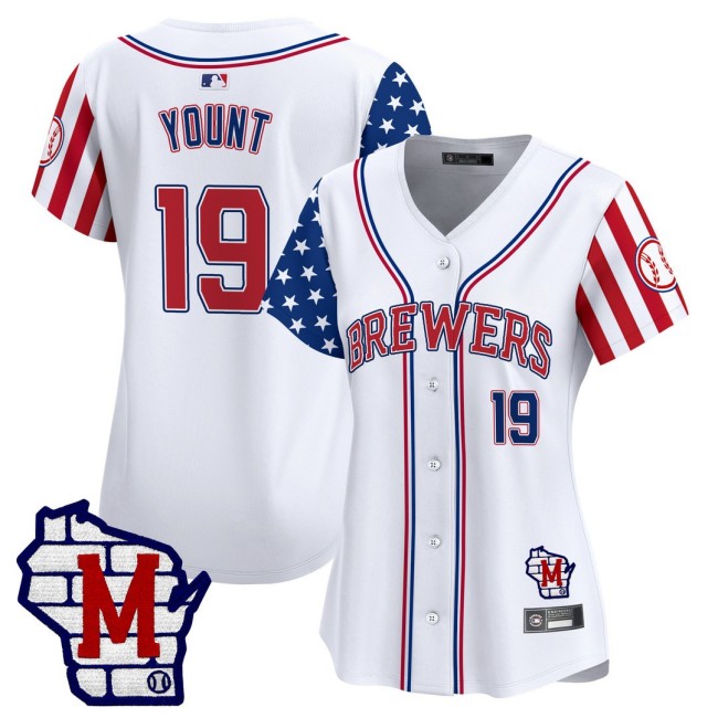 Women's MIL Brewers #19 Robin Yount Nike White 2025 Independence Day MLB Baseball Limited Jersey - All Stitched