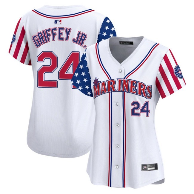 Women's SEA Mariners #24 Ken Griffey Jr. Nike White 2025 Independence Day MLB Baseball Limited Jersey - All Stitched