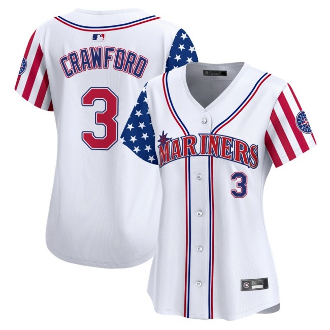 Women's SEA Mariners #3 J.P. Crawford Nike White 2025 Independence Day MLB Baseball Limited Jersey - All Stitched