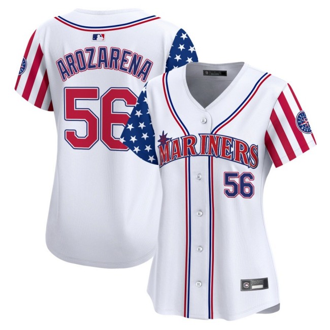 Women's SEA Mariners #56 Randy Arozarena Nike White 2025 Independence Day MLB Baseball Limited Jersey - All Stitched