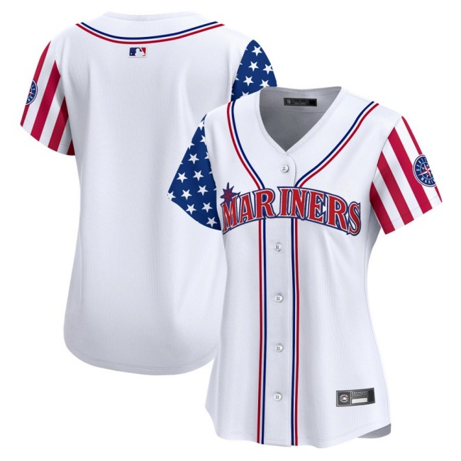 Women's SEA Mariners Team Blank Nike White 2025 Independence Day MLB Baseball Limited Jersey - All Stitched