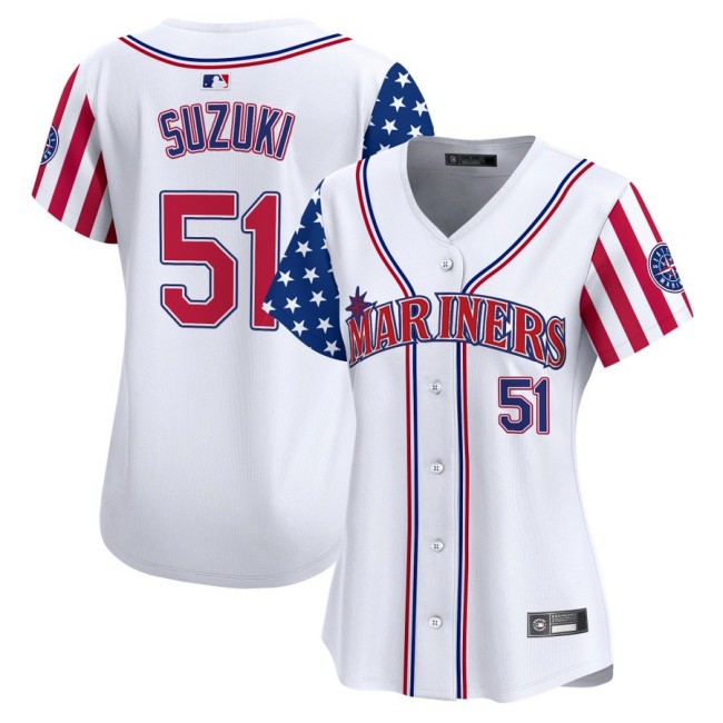 Women's SEA Mariners #51 Ichiro Suzuki Nike White 2025 Independence Day MLB Baseball Limited Jersey - All Stitched