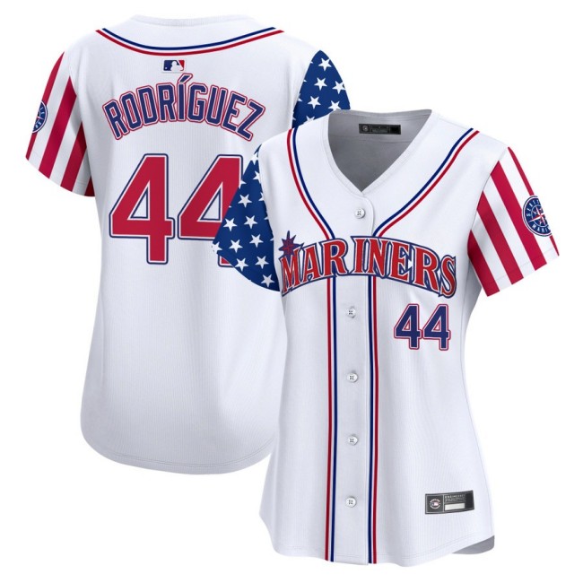 Women's SEA Mariners #44 Julio Rodriguez Nike White 2025 Independence Day MLB Baseball Limited Jersey - All Stitched