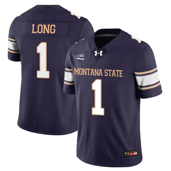 Men's Montana State Bobcats #1 Chris Long College Football Jersey Navy - All Stitched