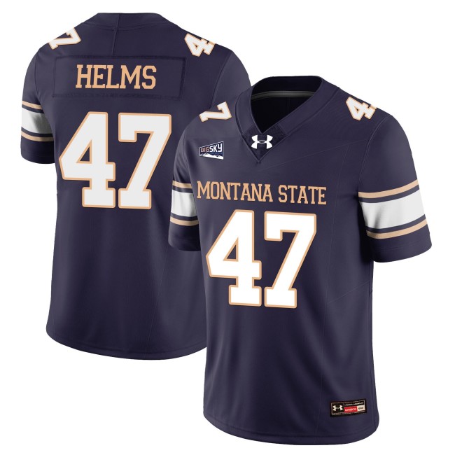 Men's Montana State Bobcats #47 George Helms College Football Jersey Navy - All Stitched
