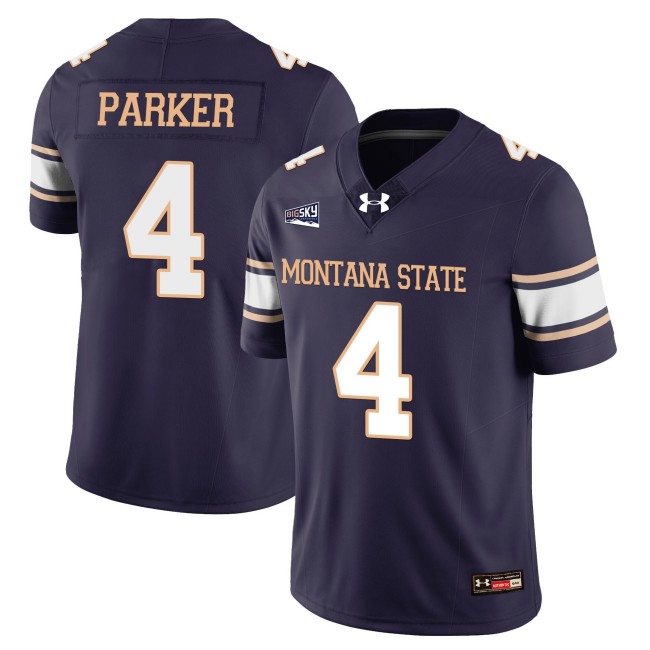 Men's Montana State Bobcats #4 Bryson Parker College Football Jersey Navy - All Stitched