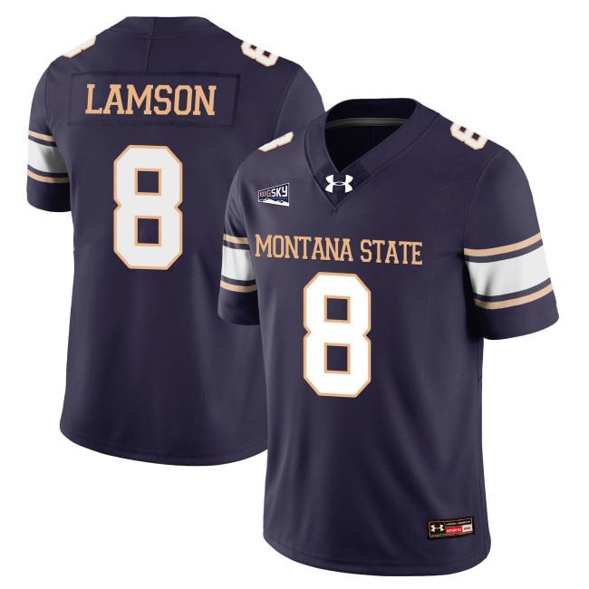 Men's Montana State Bobcats #8 Justin Lamson College Football Jersey Navy - All Stitched