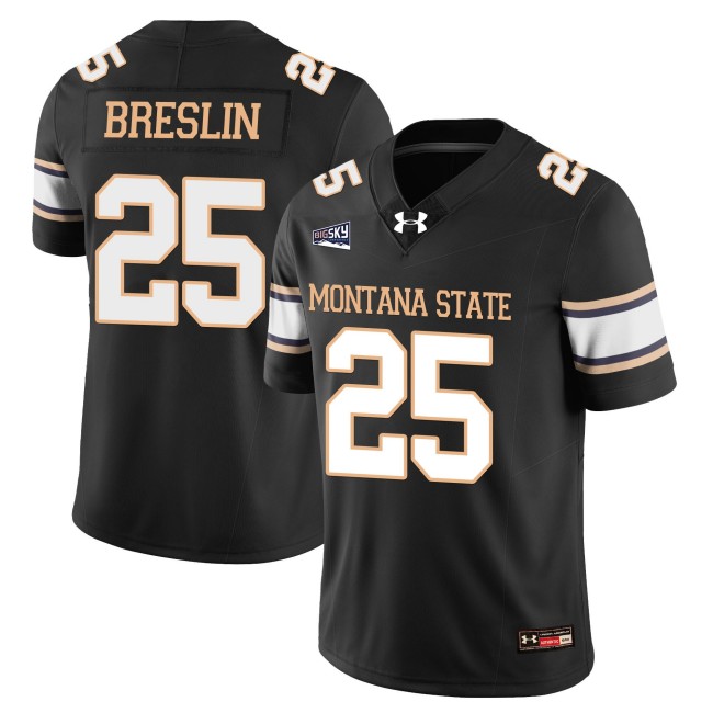 Men's MSU Montana State Bobcats #25 Cale Breslin College Football Jersey Black - All Stitched