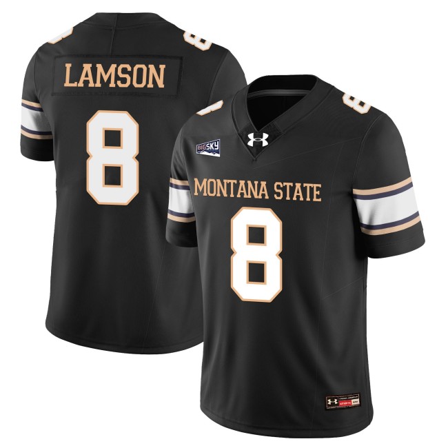 Men's MSU Montana State Bobcats #8 Justin Lamson College Football Jersey Black - All Stitched