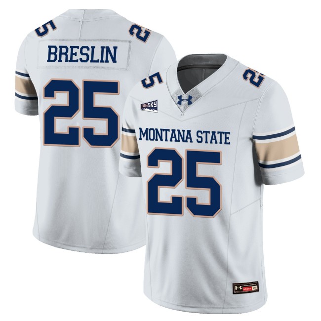 Men's MSU Bobcats #25 Cale Breslin College Football Jersey White - All Stitched