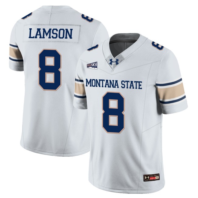 Men's MSU Bobcats #8 Justin Lamson College Football Jersey White - All Stitched