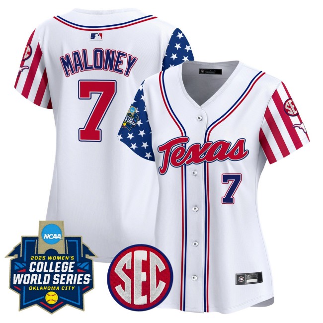 Women's Texas Softball #7 Ashton Maloney Nike White Independence Day 2025 NCAA WCWS Limited Jersey - All Stitched