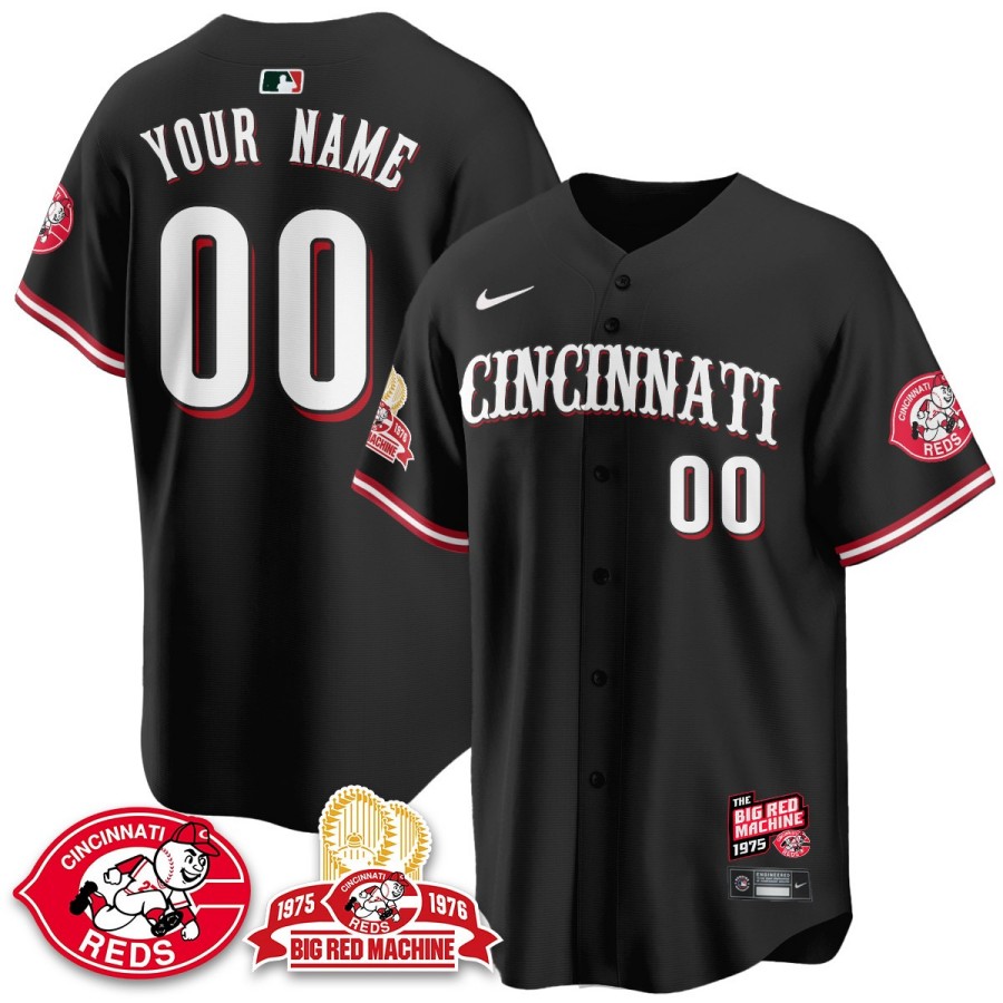 Cincinnati Reds 'Big Red Machine 50th ANNIV 1975 Custom Nike MLB Limited Jersey Black - All Stitched