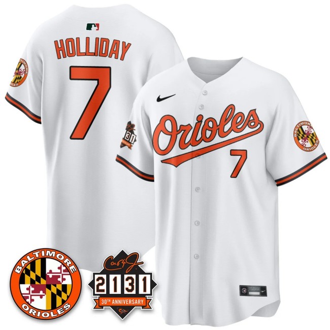 Men's Baltimore Orioles #7 Jackson Holliday Nike '30th of 2131 Limited MLB White Baseball Jersey