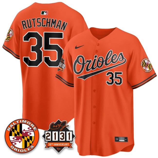 Men's Baltimore Orioles #35 Adley Rutschman Nike '30th of 2131 Limited Stitched Jersey Orange