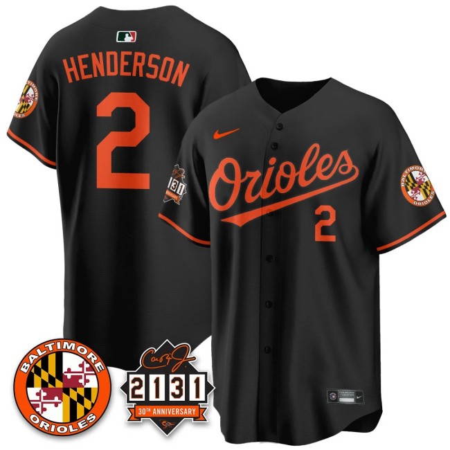 Men's Baltimore Orioles #2 Gunnar Henderson Nike '30th of 2131 MLB Limited Jersey Black - All Stitched
