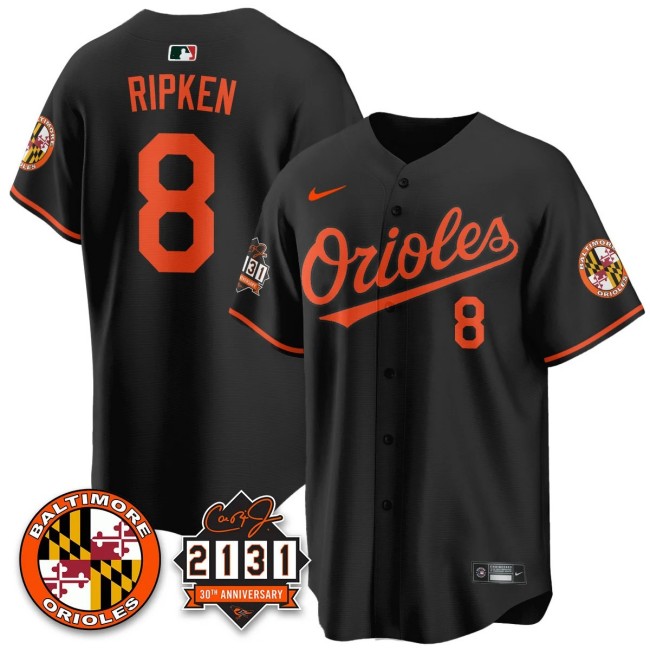 Men's Baltimore Orioles #8 Cal Ripken Nike '30th of 2131 MLB Limited Jersey Black - All Stitched