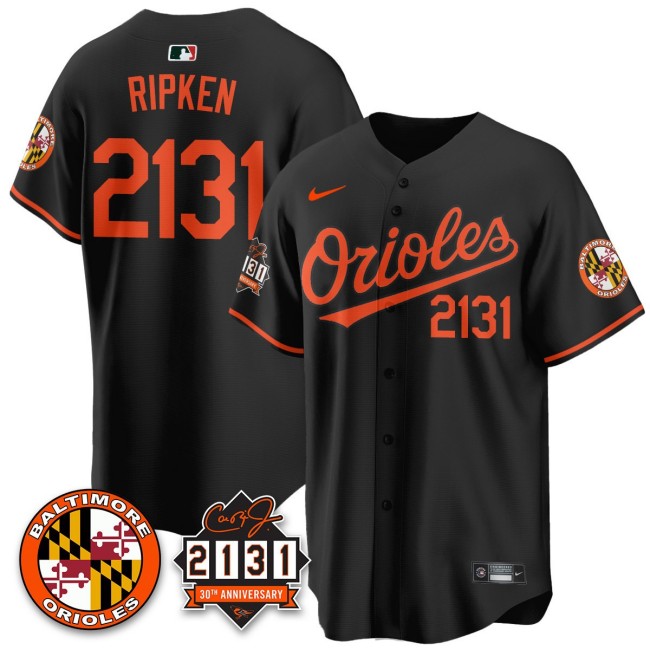 Men's Baltimore Orioles Cal Ripken Nike '30th of 2131 MLB Limited Jersey Black - All Stitched