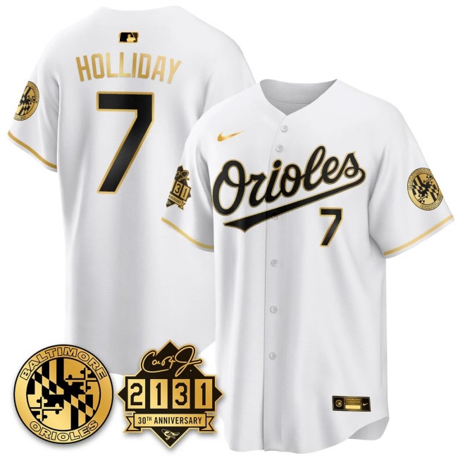 Men's Baltimore Orioles #7 Jackson Holliday Nike '30th of 2131 MLB Limited Jersey White GOLD - All Stitched