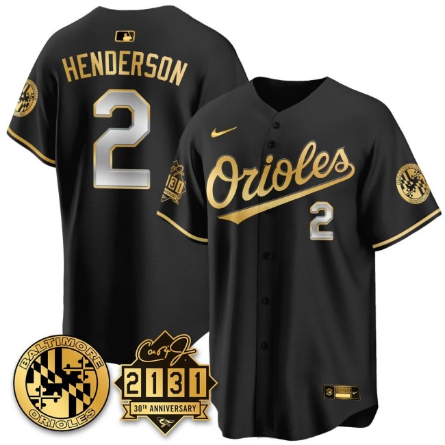 Men's Baltimore Orioles #2 Gunnar Henderson Nike '30th of 2131 MLB Limited Jersey Black GOLD - All Stitched