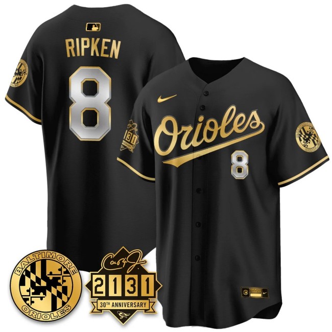 Men's Baltimore Orioles #8 Cal Ripken Nike '30th of 2131 MLB Limited Jersey Black GOLD - All Stitched