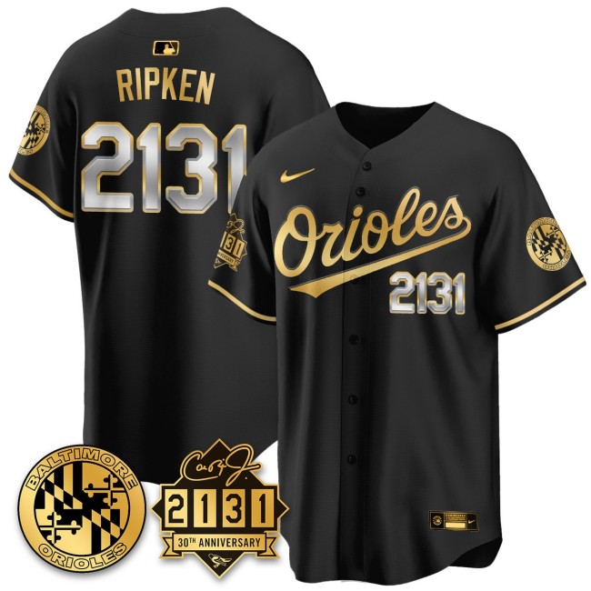 Men's Baltimore Orioles Cal Ripken Nike '30th of 2131 MLB Limited Jersey Black GOLD - All Stitched