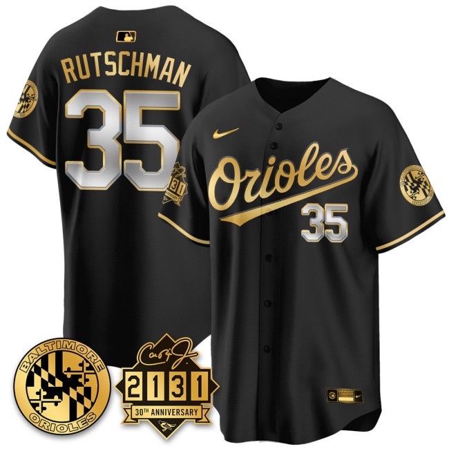 Men's Baltimore Orioles #35 Adley Rutschman Nike '30th of 2131 MLB Limited Jersey Black GOLD - All Stitched