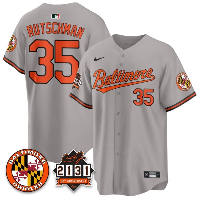 Men's Baltimore Orioles #35 Adley Rutschman Nike '30th of 2131 MLB Limited Jersey Grey - ALL Stitched