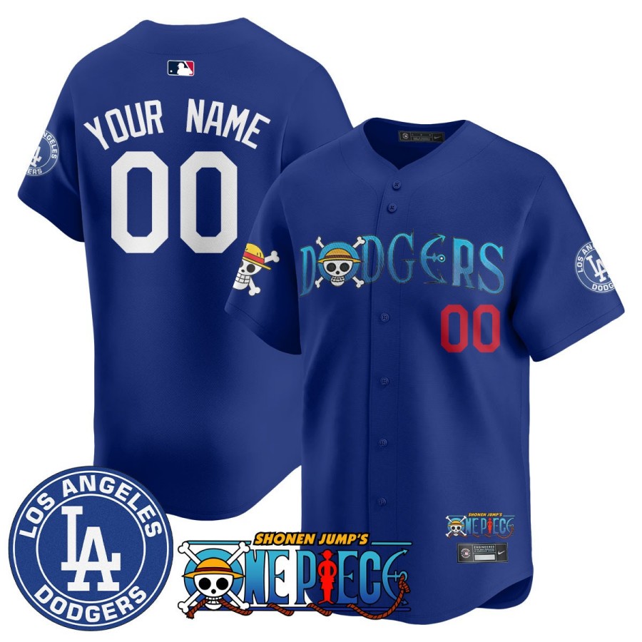 LA Dodgers x ONE PIECE Custom Nike 2025 MLB Limited Jersey Royal - All Stitched