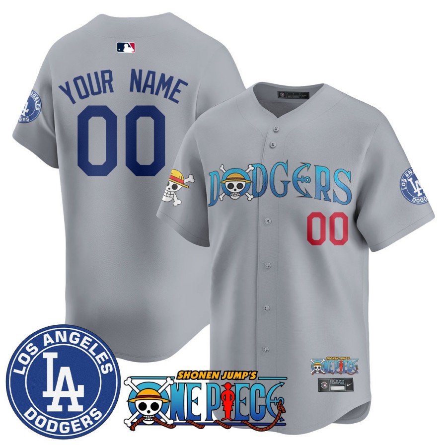 LA Dodgers x ONE PIECE Custom Nike 2025 MLB Limited Jersey Grey - All Stitched