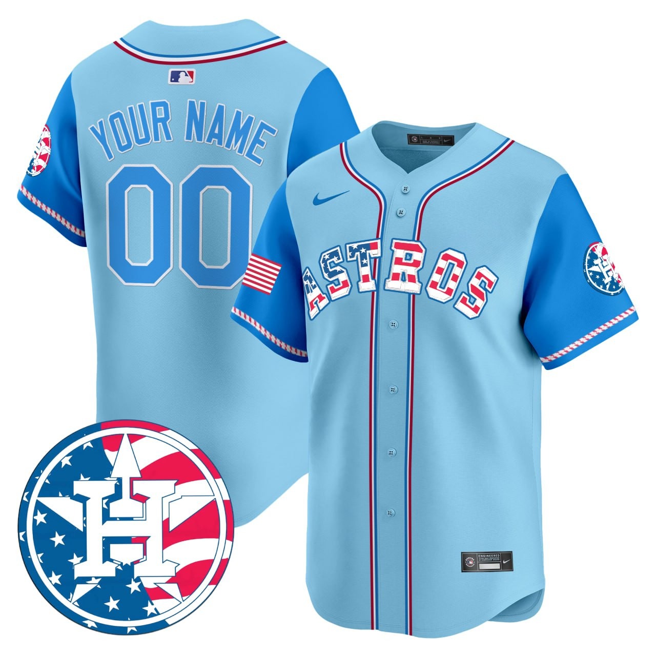Houston Astros Custom Nike 2025 Fourth of July MLB Baseball Jersey Light Blue Alternate - All Stitched